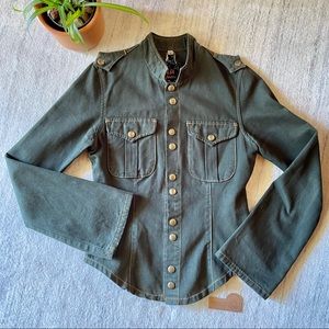 LiX | Women’s Y2K Vintage Denim Jean Snap Up Shirt Jacket 100% Cotton M Green